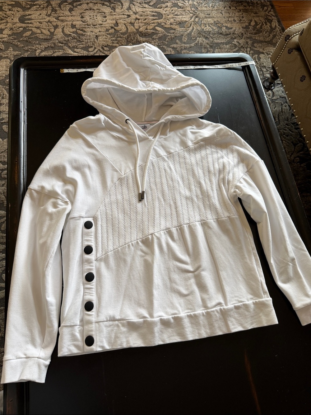 CAbi White Hoodie with Pink and Gray Stripe Trim #5920
